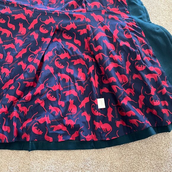 Modcloth Teal Overcoat With Vibrant Pink & Purple Cat Print Lining Size M - Picture 11 of 12